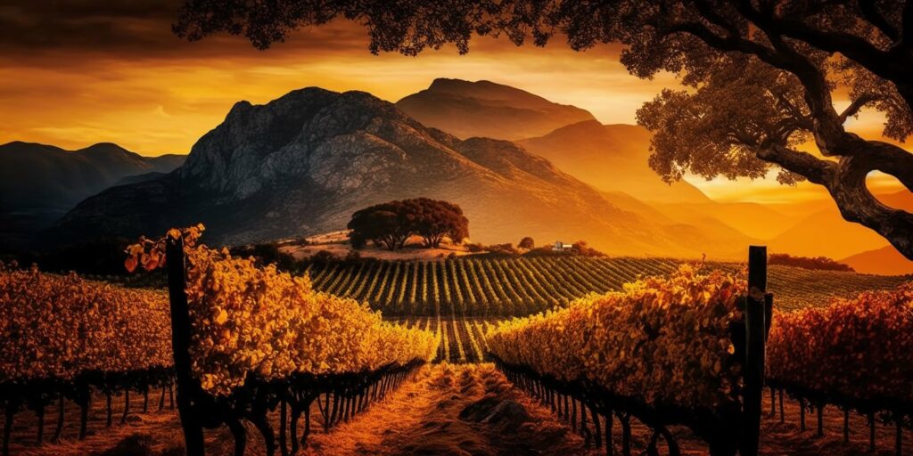 Paysage de vignes en automne.